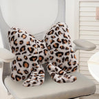 Leopard Print Throw Pillow Furry Bow Plush Pillows Cute Flower Plush Pillow Cheetah Home Decor Stuffed Bow Lumbar Pillow for Bed Couch Living Room Decor (White-B, 16in)