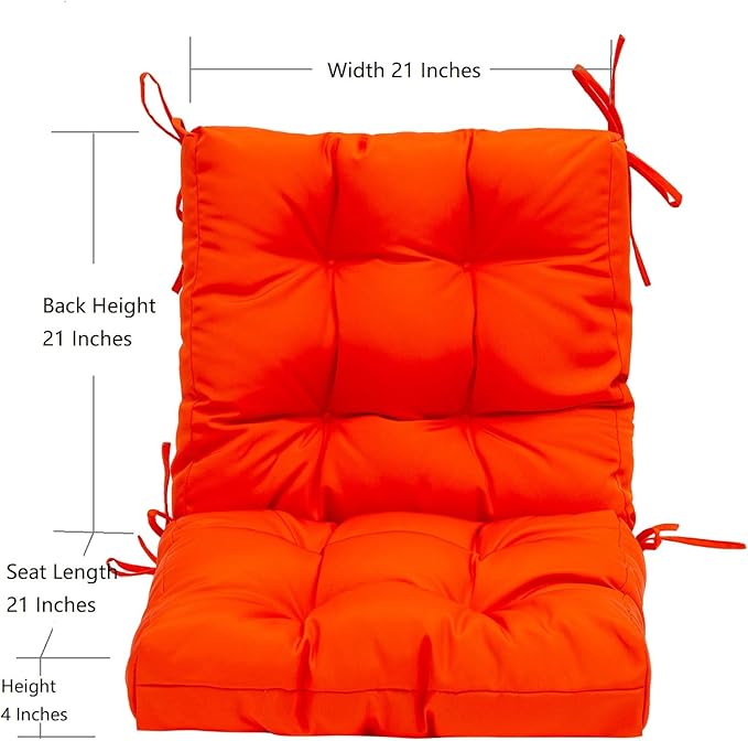 QILLOWAY Outdoor Seat/Back Chair Cushion Tufted Pillow, Spring/Summer Seasonal Replacement Cushions. (Orange)