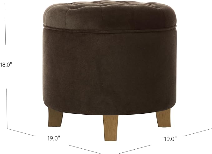 Homepop Home Decor | Upholstered Round Velvet Tufted Foot Rest Ottoman | Ottoman with Storage for Living Room & Bedroom | Decorative Home Furniture, Brown Velvet