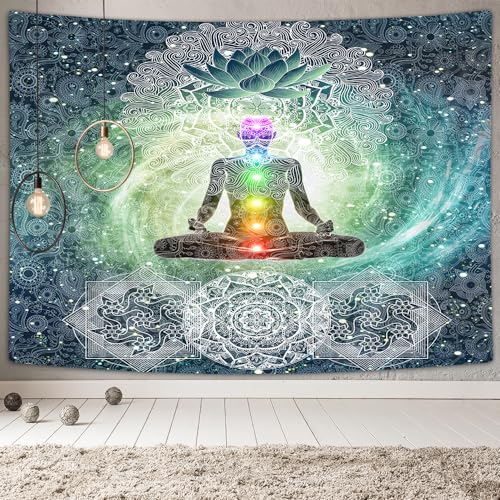 DYNH Meditation Large Tapestry, Yoga Decor Tapestry Wall Hanging for Bedroom, Lotus Tapestries Poster Beach Blanket College Dorm Home (90W X 70H) - size: 70"L x 90"W