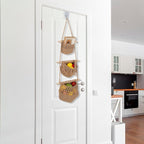 3 Tier Hanging Fruit Basket, Wall Hanging Vegetable Fruit Baskets Cotton Woven Storage Baskets for Organizing, BOHO Wall Basket Decor, Over the Door Organizer for Kitchen, Bedroom, Bathroom