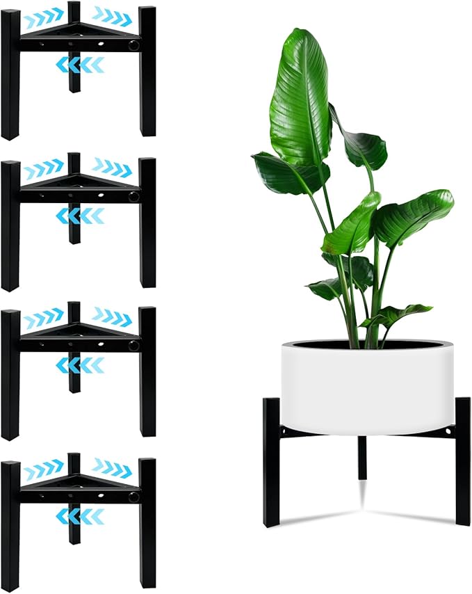 4 Pcs Mini 3Legs Adjustable Metal Plant Stand for 5"-10" Plant Pot – Indoor & Outdoor (Black, 4 Pcs)