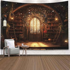 EMMTEEY Magic Library Tapestry for Men 92.5X70.9 Inch - Bookshelf Bathroom Wall Decor Medieval Gothic Backdrop for Students Women