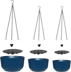 Hanging Planters 9/10/11 Inch for Indoor Plants, 3 Pack Plant Hanger Outdoor with Drainage Holes, Self Watering Hanging Basket Flower Pot for Garden Home Decor, Dark Blue