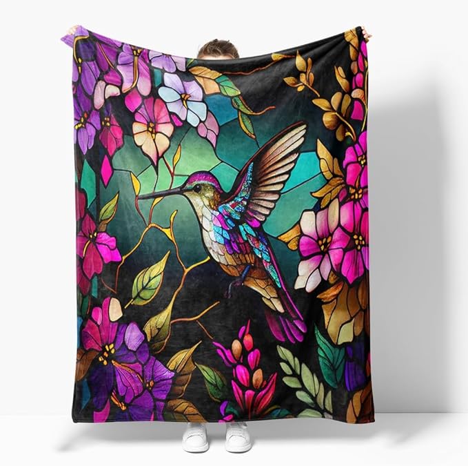Hummingbird Floral Blanket Gifts for Women Kids Girls Mom Farmhouse Pink Flowers Bird Throw Blankets Home Bedroom Mother's Day Decor Soft Cozy Lightweight Plush Throw Blanket 30"x40"