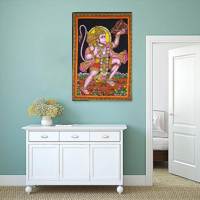 Rastogi Handicrafts Cotton Wall Hanging 40" X 30" Poster Size Home Decor (HANUMAN-G) - color: HANUMAN-G