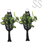 Artilady 2 Pack Black Macrame Plant Hanger Indoor - Large Hanging Planters for Wall Plants Holder Short Hademade Boho Farmhouse Rustic Home Decor (Black Plant Hanger-2pcs)