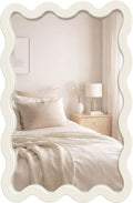 22"x30" White Wavy Wall Mirror for Vanity, Cream Solid Wood Irregular Mirror for Bedroom, Cute Squiggle Mirror for Aesthetic Decor, Small Asymmetrical Curvy Frame