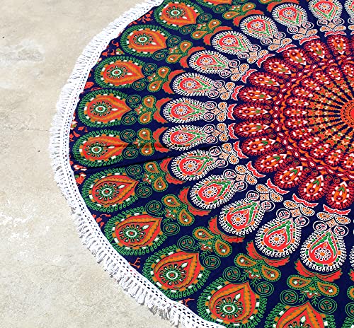 Mandala Round Beach Tapestry Boho Hippie Blanket Bohemian Large Table Cloth Home Decor Yoga Mat Meditation Picnic Rug Throw Hippy Gypsy Tablecloth Roundie (42 Inches, Orange And Green) - color: Orange And Green, size: 42"L x 42"W