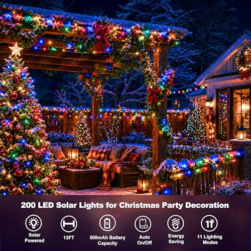 200 LED Solar Lights for Outside, 20FT Multicolor & Warm White Solar Fairy String Lights Outdoor with 11 Lighting Modes, Firecrackers Twinkle Light Waterproof for Garden Patio Christmas Party Decor - color: Multicolor & Warm White, size: 200LED*1pc-solar