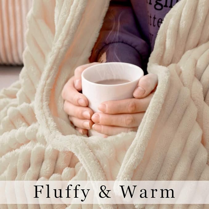 MIULEE Fleece Throw Blanket with Stripe Pattern Fuzzy Flannel Beige Blanket for Couch Plush Warm Cozy Bed Blanket Boho Decor for Bed Sofa Chair Twin Size 60"x80"