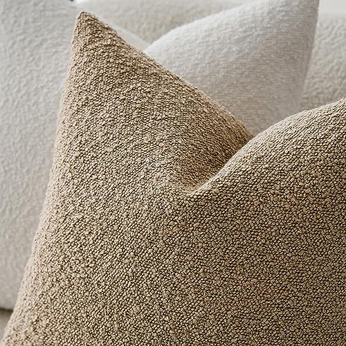 Foindtower Set of 2, Decorative Textured Boucle Throw Pillow Covers Accent Solid Pillow Cases Soft Cozy Couch Cushion Case for Chair Sofa Bedroom Living Room Home Decor 16 x 16 Inch Taupe Khaki Camel - color: Camel, size: 16" x 16" (Pack of 2)