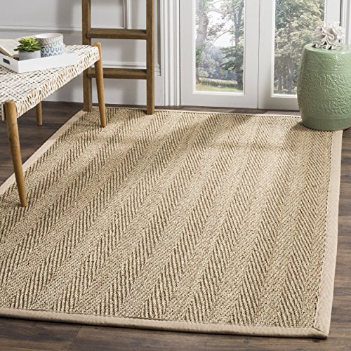 SAFAVIEH Area Rug 3x5 - Natural Fiber Collection - Natural & Beige, Seagrass, Herringbone Pattern with Border (NF115A) - color: Natural/Beige, size: 3' x 5' (Rectangular)