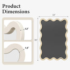 22"x30" White Wavy Wall Mirror for Vanity, Cream Solid Wood Irregular Mirror for Bedroom, Cute Squiggle Mirror for Aesthetic Decor, Small Asymmetrical Curvy Frame