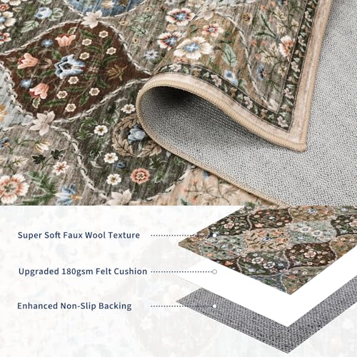 ROYHOME Runner Rug Moroccan TrellisWashable Hallway Runner Rug, Stain Resistant Non-Slip Distressed Floral Runner Entrance Carpet for Bedroom Laundry Kitchen Entryway, Taupe/Brown, 2' x 6' - color: Taupe/Brown, size: 2' x 6' (Rectangular)