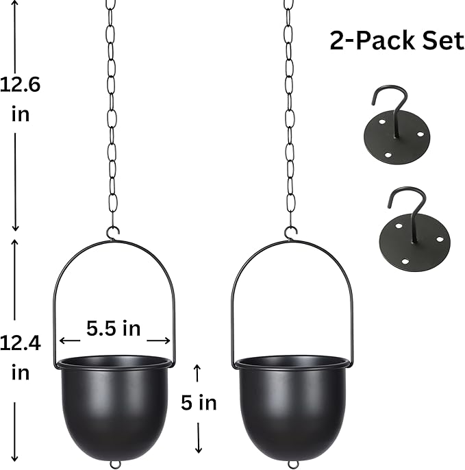 Shineloha 2 Pack Metal Hanging Planters for Indoor Outdoor, with 5.5 Pot, Modern Hanging Planter | Black Plant Hanger, Ceiling Plant Hangers. NO Plant incld.