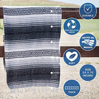 Benevolence LA Authentic Mexican Blanket – Handwoven Falsa Serape Throw – Beach, Camping, Picnic & Yoga Blanket – Lightweight Cotton Throw for Outdoor & Home – Gray, 50x70 in - color: Gray