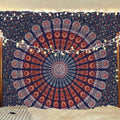 Bless International Handmade Indian hippie Bohemian Psychedelic Peacock Mandala Wall hanging College Dorm Beach Throws Table Cloth Bedding Tapestry (Golden Blue White, Queen(84x90Inches)(215x230Cms)) - color: Golden Blue White, size: 90"L x 84"W