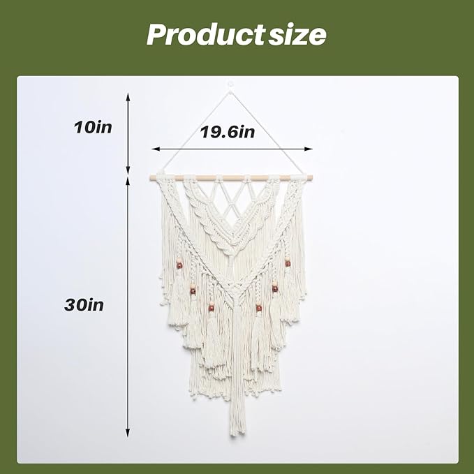 JONKASIPA Macrame Woven Wall Hanging, Bohemian Wall Decor Chic Woven Tapestry Handmade Crafts Tassel Lace Hanging Home Decor Perfect for Bedroom Living Room Apartment (Beige)