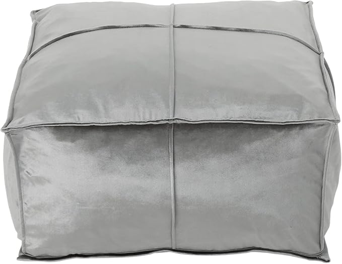 GDFStudio Modern Glam Velvet Square Pouf Ottoman Foot Stool - Bean Bag Floor Chair - Foot Rest Couch for Living Room Bedroom,Smoke,24" x 24" x 12"