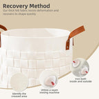 BOLDMONKEY Blankets Basket 15" x15 " x13 " 2 Pack, Round Laundry Hamper with Leather Handle, Soft Dog Toy Basket for Storage-Beige