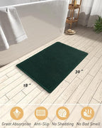 AMOAMI Upgraded Waffle Bath Mat, Super Absorbent Non Slip Bath Mats for Bathroom Floor, Machine Washable Bathroom Rugs with Tassels, Rubber Backed Bathroom Mats, Ultra Soft, 18" x 30", Dark Green