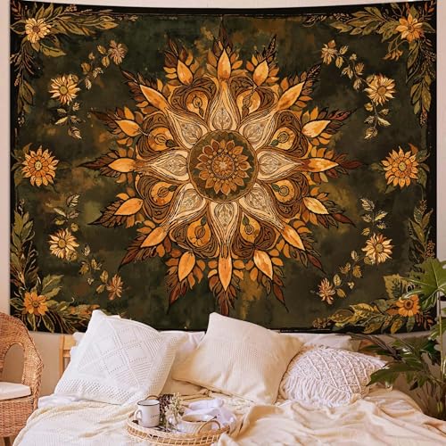 Neasow Mandala Tapestry, Vintage Boho Floral Wall Tapestries, Aesthetic Bohemian Decor for Living Room Bedroom, Retro Green Art 36×48 inches - color: Retro Green, size: 48"L x 36"W