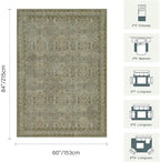 5x7 Area Rugs for Living Room Bedroom, Washable Rug, Vintage Floral Boho Rug, Non Slip & Low Pile Faux Wool Thin Carpet for Indoor Dining Room and Kids Room(Olive Brown 5x7ft)