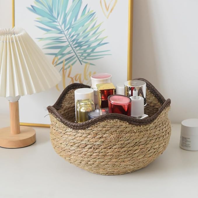 Wave Woven Planter Basket for Indoor Plants - Compact Multi-Use Storage Basket for Flowers, Farmhouse Home Decor - Fits Fresh/Artificial Plants(L)