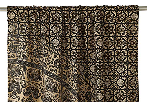 Popular Handicrafts Indian Hippie Bohemian Beautiful Elephant Color Mandala Curtain Panels Black Gold - color: Black Gold, size: 38"W x 83"L (Pack of 2)