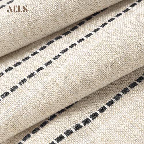 AELS 14x36 Decorative Lumbar Throw Pillow Covers, Farmhouse Linen Blend Textured Long Pillow Case, Beige with White & Black Stitch Boho Cushion Cover for Couch Living Room (Cover ONLY) - color: Beige With White & Black, size: 36" x 14" (Pack of 1)