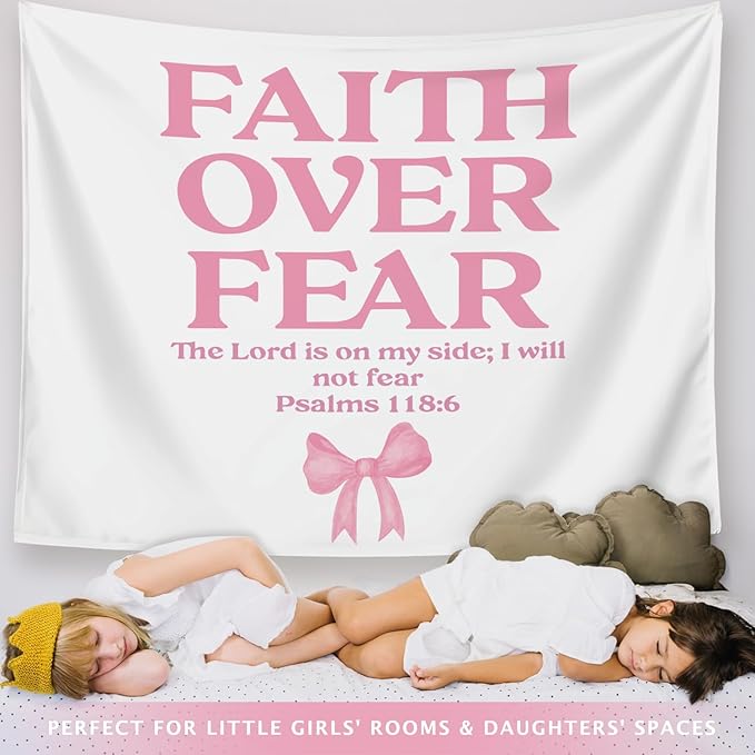 LIANGW Coquette Pink Bow Christian Tapestry Aesthetic, Coquette Preppy Room Decor for Teen Girls & Women, Wall Tapestry for Bedroom, Cute Bible Verses Tapestries Wall Hanging 50x60 inche