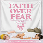 LIANGW Coquette Pink Bow Christian Tapestry Aesthetic, Coquette Preppy Room Decor for Teen Girls & Women, Wall Tapestry for Bedroom, Cute Bible Verses Tapestries Wall Hanging 50x60 inche