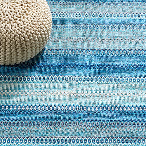 SAFAVIEH Montauk Collection Runner Rug - 2'3" x 9', Grey & Blue, Handmade Flat Weave Boho Stripe Cotton, Ideal for High Traffic Areas in Living Room, Bedroom (MTK851G) - color: Grey/Blue, size: 2'3" x 9' (Runner)