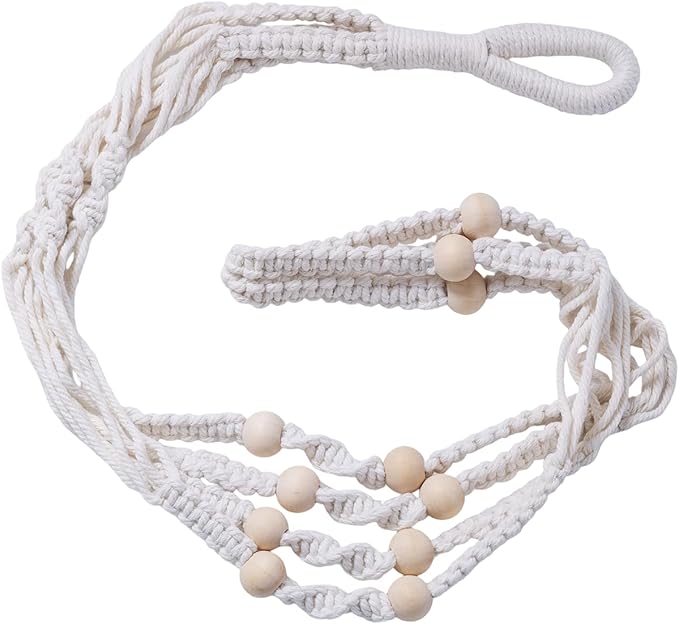 2 Pack Macrame Plant Hanger Indoor, Indoor Outdoor Hanging Planter Basket Decorative with 4 Hooks, Flower Pot Holder for Boho Home Decor (White)