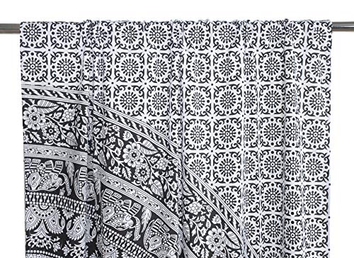 Popular Handicrafts Printed Curtains Panels Set of 2 Indian Hippie Bohemian Beautiful Elephant Mandala Curtain Panels Black and White 42x100 Inch - color: Black and White, size: 42"W x 100"L (Pack of 2)
