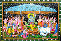 Krishna lifting Goverdhan Batik Cotton Wall Hanging Painting : Size 43"x30" Inches - color: Goverdhan
