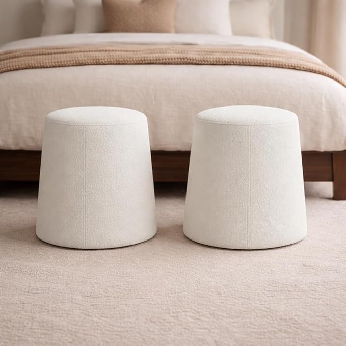 Spatial Order Organic Shape Ottoman (No Lid, Seat Only) | HomePop Home Décor | Round Pouf Foot Rest – Cream Boucle