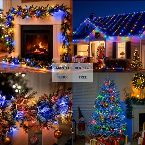 Joiedomi Christmas Lights Outdoor,100 Count Blue Christmas Tree Lights Indoor,21.4ft String Xmas Decorations for Dorm Classroom Bedroom Holiday Wedding Party,White Wire - color: Blue, size: 100ct