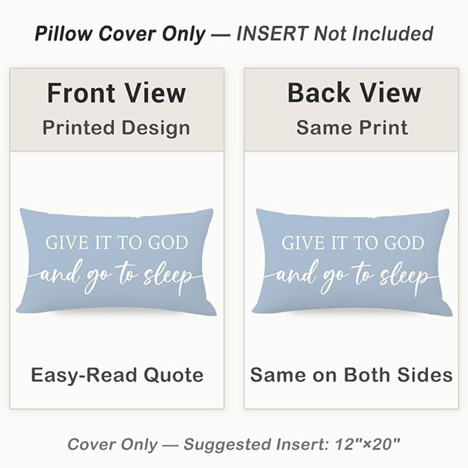 Dusty Blue Decorative Pillow Covers 12x20 Inch Set of 2 – Christian Gifts for Her – Relax God’s Got This/Give It to God and Go to Sleep – Faith Bedroom Lumbar Decor