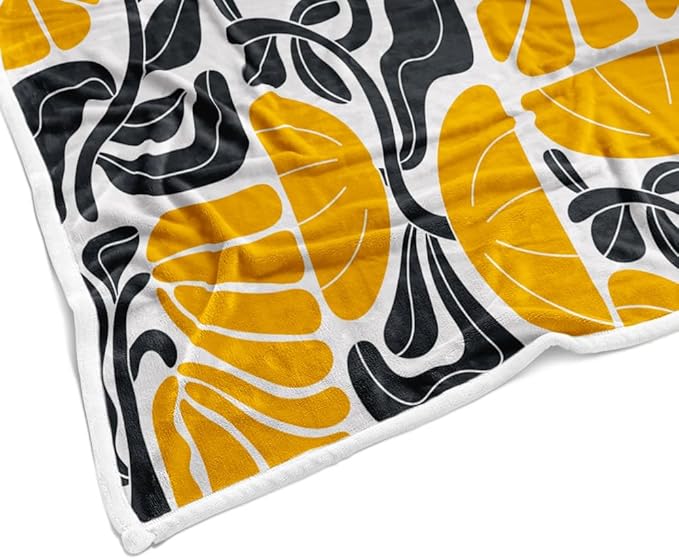 Boho Abstract Colorful Floral Throw Blanket, Vintage Retro Patchwork White Orange Black Flower Botanical Geometric Aesthetic Groovy Flannel Throw Blanket for Chair Bed Sofa Couch, 50X60IN