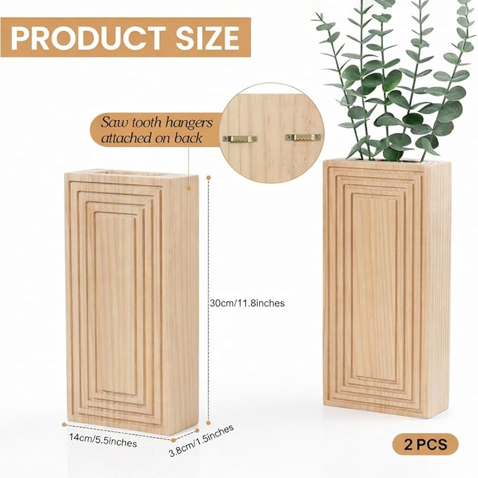 Wooden Wall Planter Vase Set of 2,2 Pack Hanging Planter for Indoor Fake Plants Modern Boho Farmhouse Wall Art Decor for Home Indoor Kitchen Modern Farmhouse Bathroom Living Room Dining Room