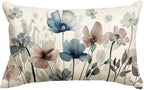 AVOIN colorlife Poppy Flowers Chinoiserie Spring Throw Pillow Cover, 12 x 20 Inch Blue Brown Seasonal Leaves Cushion Case Decoration for Sofa Couch Farmhouse