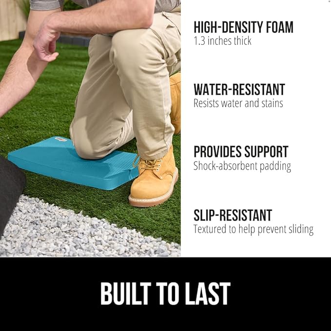 GORILLA GRIP Extra Thick Patent Pending Supportive Foam Kneeling Pad, 2 PK, Large Cushion Knee Pads for Gardening, Baby Bath, Dirt and Water Resistant, Workout, Garden Supplies, 17.5x11 Turquoise
