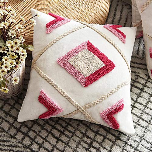 Judy Dre am Morocco Hand-Woven Tufted Throw Pillow Cover,Geometric Diamond Pillowcase for Sofa Couch Bed Car,Tribal Bohemian Cushion Cover 18x18 Inch - size: 18" x 18" (Pack of 1)