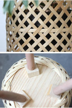 RISEON Set of 2 Handmade Mid Century Modern Planter, Rustic Indoor Rattan Basket Flower Pot Plant Stand,Large Floor Planter