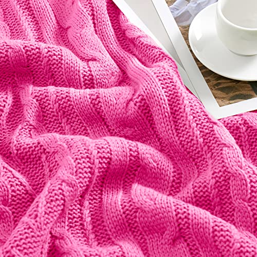 Aormenzy Hot Pink Cable Knit Throw Blankets for Couch Bed Sofa, Acrylic Knitted Blanket, Soft Cozy Throw Blanket, 50" x 60" - color: Hot Pink, size: 50" x 60", Throw