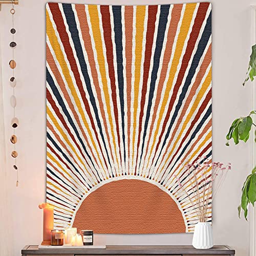 JAWO Bohemian Sun Vertical Tapestry, Vintage Abstract Rainbow Aesthetic Tapestry Wall Hanging for Bedroom, Red Retro 70s Mid Century Modern Decor Art Tapestries Poster Blanket College Dorm (40"X60") - color: Sun-2, size: 60"L x 40"W