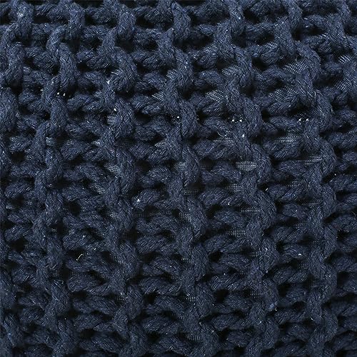 Nahunta Knitted Round Pouf - Cotton - Navy - color: Navy Blue