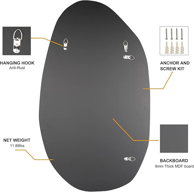 BOMINICA Irregular Wall Mirror Asymmetrical Mirror for Bathroom Living Room Entryway Bedroom, 19.5" x 33.5"